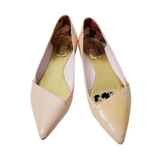 Ted Baker Ballet Flats Womens 8 Patent Leather Pale Pink Pointed Toe 39 EU - Picture 2 of 12